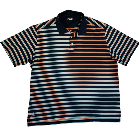 Ping Other - Ping Golf Polo Shirt Mens XL Navy Blue Orange Striped Short Sleeve Performance